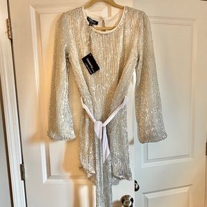 Silver sequin long sleeved mini dress